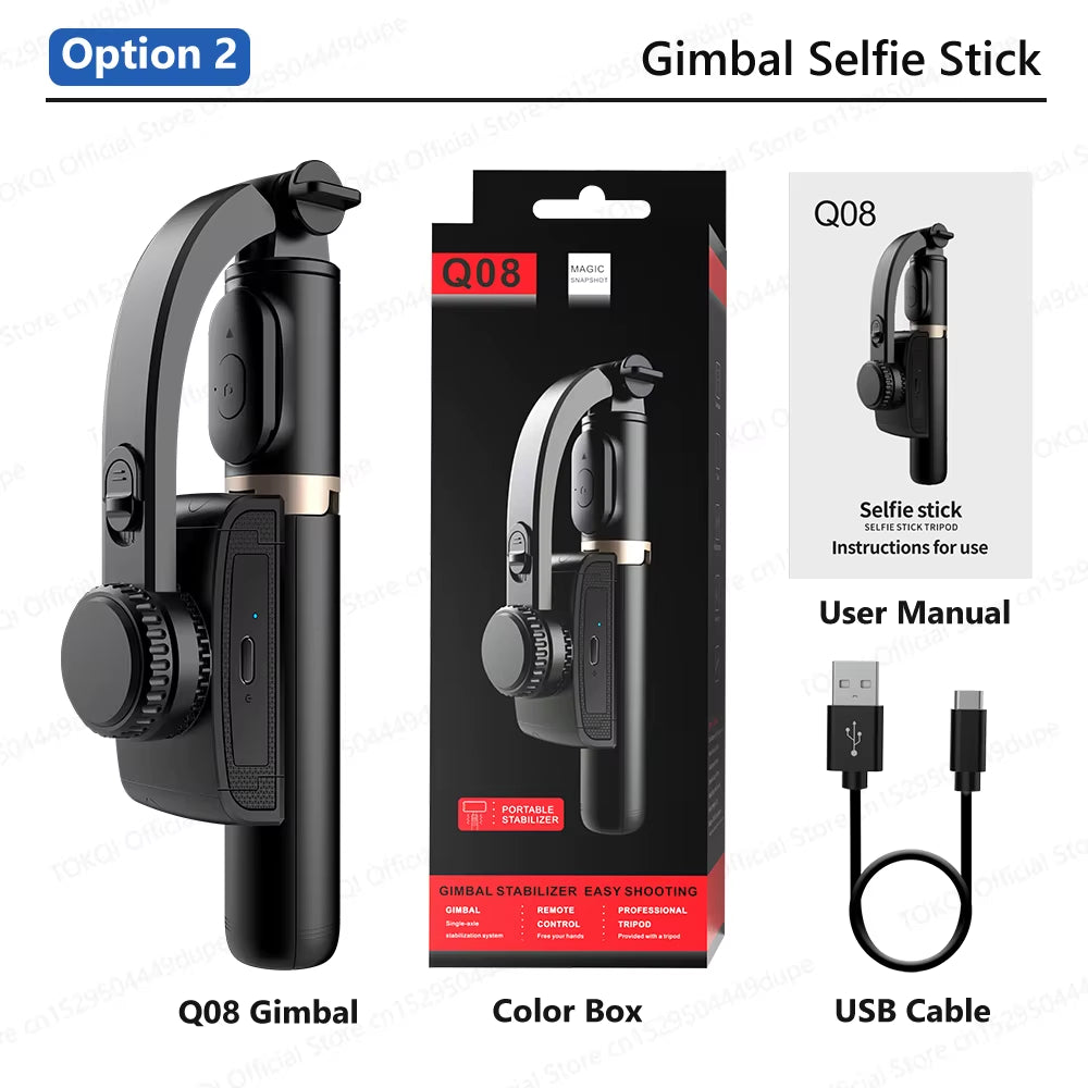 Q08 Handheld Gimbal Stabilizer Portable Selfie Stick with Bluetooth Remote for Samsung Xiaomi Smartphone Iphone Shooting Vlog