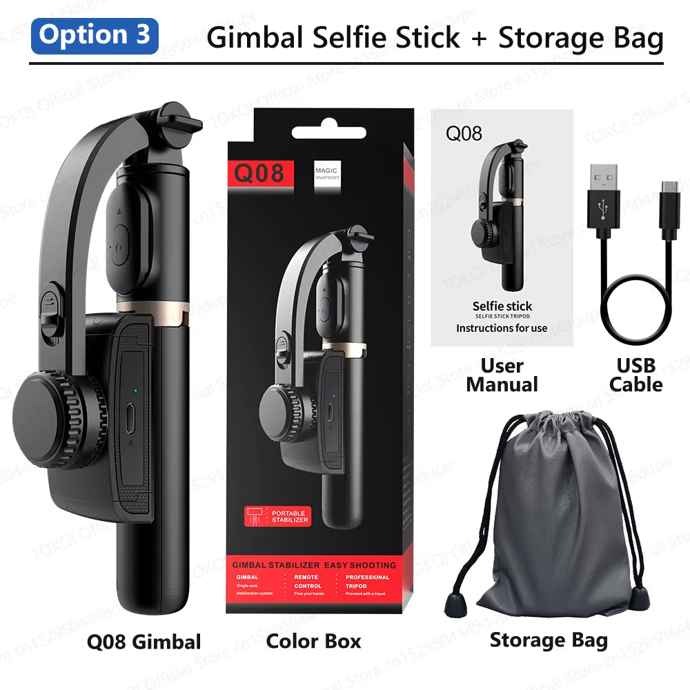 Q08 Handheld Gimbal Stabilizer Portable Selfie Stick with Bluetooth Remote for Samsung Xiaomi Smartphone Iphone Shooting Vlog