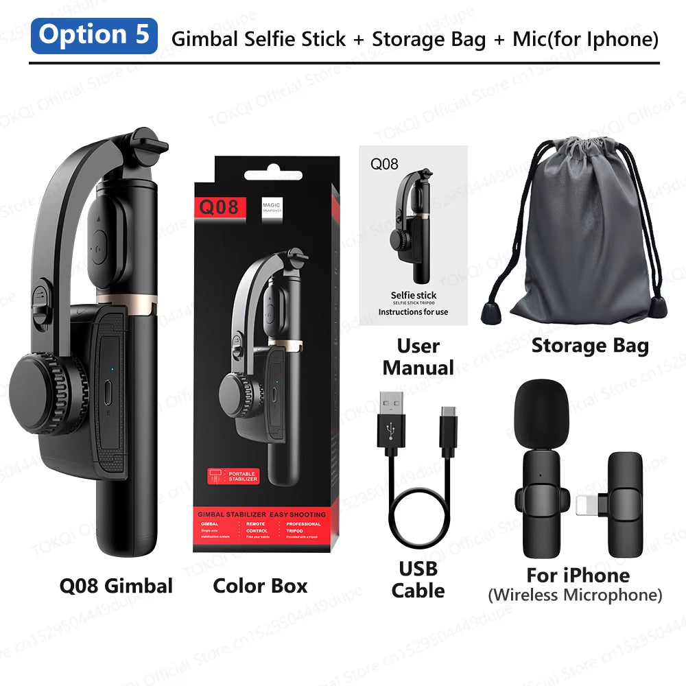Q08 Handheld Gimbal Stabilizer Portable Selfie Stick with Bluetooth Remote for Samsung Xiaomi Smartphone Iphone Shooting Vlog