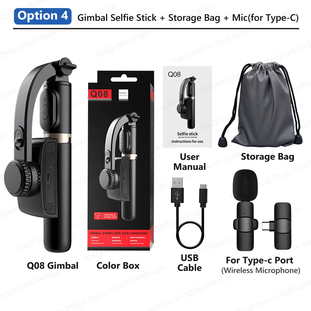 Q08 Handheld Gimbal Stabilizer Portable Selfie Stick with Bluetooth Remote for Samsung Xiaomi Smartphone Iphone Shooting Vlog
