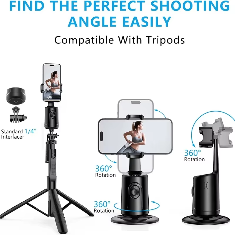 AI Smart Selfie Stick & Gimbal Stabilizer — 360° Auto Face Tracking